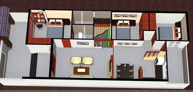 Phối cảnh 3D cho mặt bằng nội thất nhà cấp 4 hiện đại 7x18m