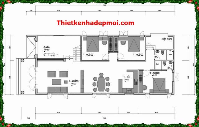 thiết kế biệt thự mini 1 tầng 3 phòng ngủ mái thái 8x18