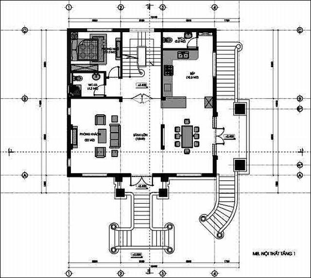 thiet ke biet thu 3 tang tan co dien 12x13m dep - tret