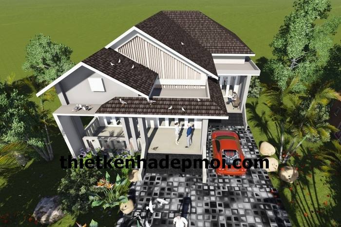 Mặt tiền biệt thự cấp 4 hình chữ L mái thái đẹp