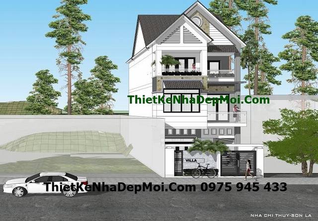 nhà ngang 8m 3 tầng, Kiến trúc biệt thự 3 tầng mái thái 8x12m có gara chị Thúy ở Sơn La, Công ty thiết kế xây dựng Nhà Đẹp Mới, Công ty thiết kế xây dựng Nhà Đẹp Mới