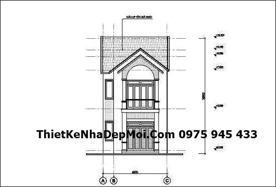 Bản vẽ trục đứng nhà 2 tầng mái thái đơn giản Quảng Bình