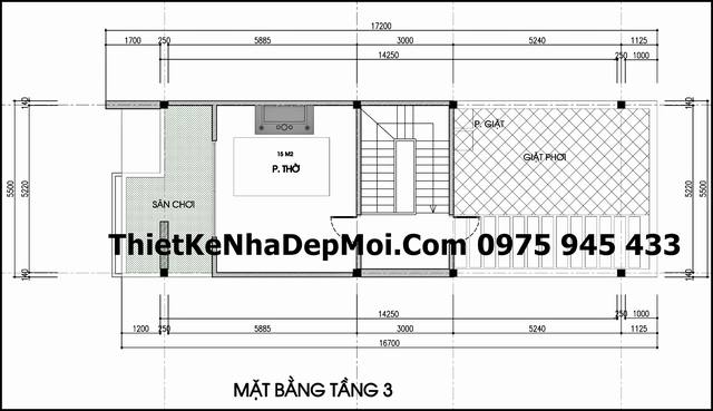 Bản vẽ xây nhà 2 tầng 1 tum 5x15m