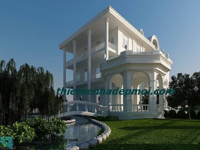 mot goc view biet thu san vuon 3 tang kieu phap dep co be boi