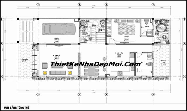 bản nhà nhà 1 tầng 1 tum có sân thượng