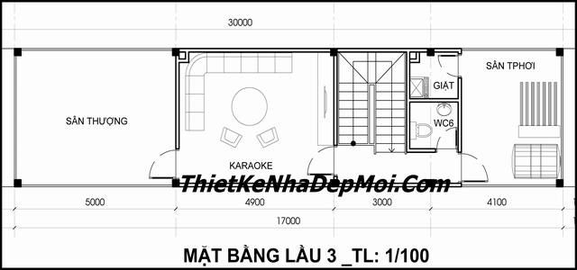 Bản vẽ nhà lầu 3 tầng 4x17