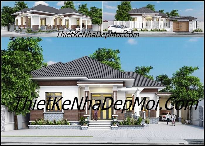 Thiết kế mẫu nhà mái thái 1 tầng 200m2 3 phòng ngủ ở Quảng Ninh BT518050   Kiến trúc Angcovat
