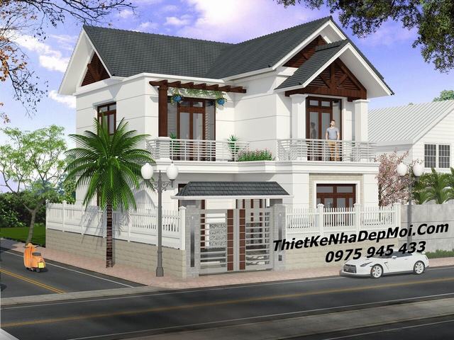 Thiết kế nhà 2 tầng mái Thái 5 phòng ngủ  MS 231502