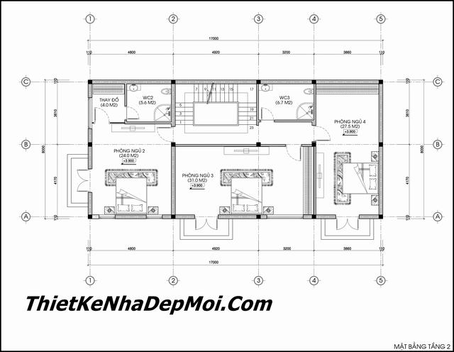 Bản vẽ biệt thự 3 tầng 8x20