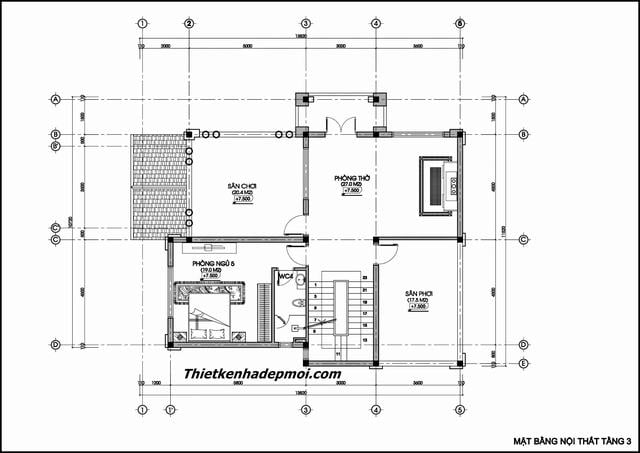 Ban ve kien truc biet thu 3 tang 12x14m kieu phap