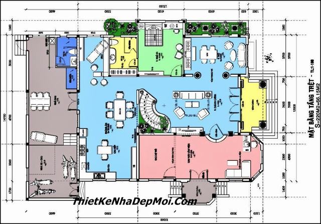 Mặt bằng biệt thự mái thái 2 tầng 220m2