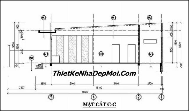 Bản vẽ nhà ống 1 tầng 3 phòng ngủ