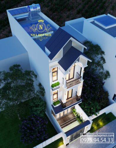Mẫu nhà ống 2 tầng mặt tiền 4.5m 1 trệt 2 lầu tân cổ điển 2026