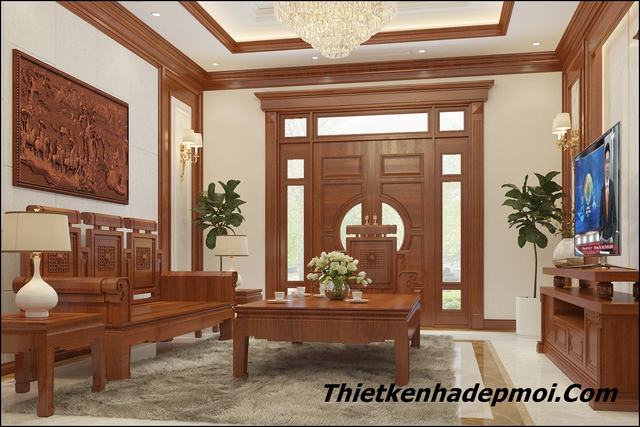 Thiết kế nội thất phòng khách gỗ 