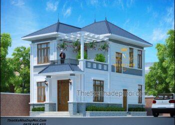 Mẫu nhà lầu 4 phòng ngủ mái Nhật 8x14m
