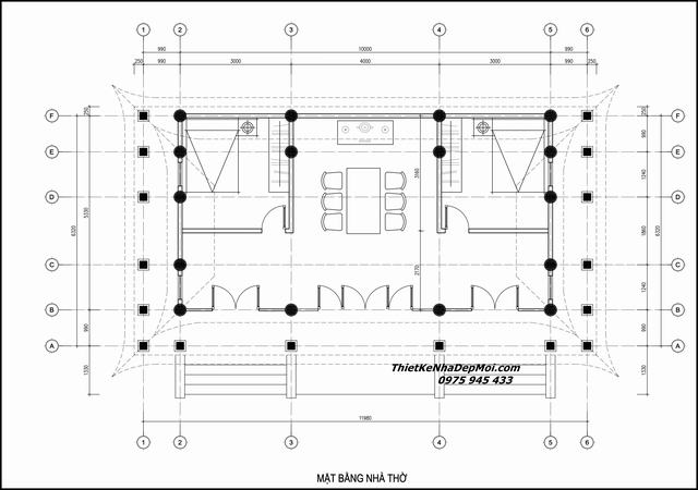 Bản vẽ nhà thờ 1 tầng 3 gian 