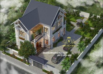 Mẫu nhà chữ L 2 tần mái thái ở nông thôn 9x16m