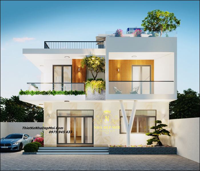 Thiết kế biệt thự phố hiện đại đẹp mặt tiền 10m (CĐT: bà Yến - Vĩnh Phúc)  BT31103
