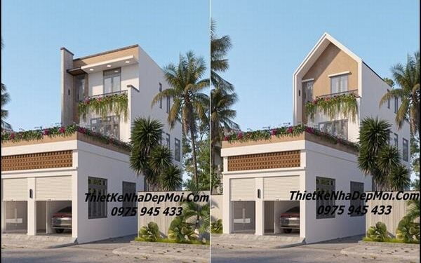 Bản vẽ xây nhà phố trên đất nở hậu anh Toàn có 2 phương án kiến trúc mái hiện đại đơn giản