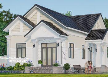 Phối cảnh nhà cấp 4 kiểu Thái có sân vườn 3 phòng ngủ 1 phòng thờ 130m2 hiện đại đơn giản cao ráo