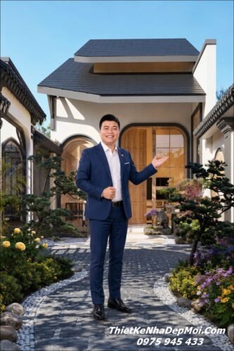Bản vẽ thi công nhà mái Nhật 1 tầng 130m2 2 phòng ngủ có sẵn để thợ xây Mẫu nhà mái dốc 1 tầng đẹp diện tích 5x25m có 2 phòng ngủ