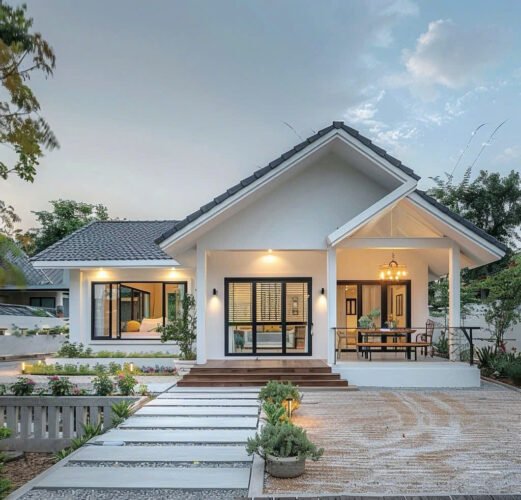 Bản vẽ thi công nhà mái Nhật 1 tầng 130m2 2 phòng ngủ có sẵn để thợ xây Hình ảnh nhà 1 tầng 2 phòng ngủ mái Thái đẹp nông thôn