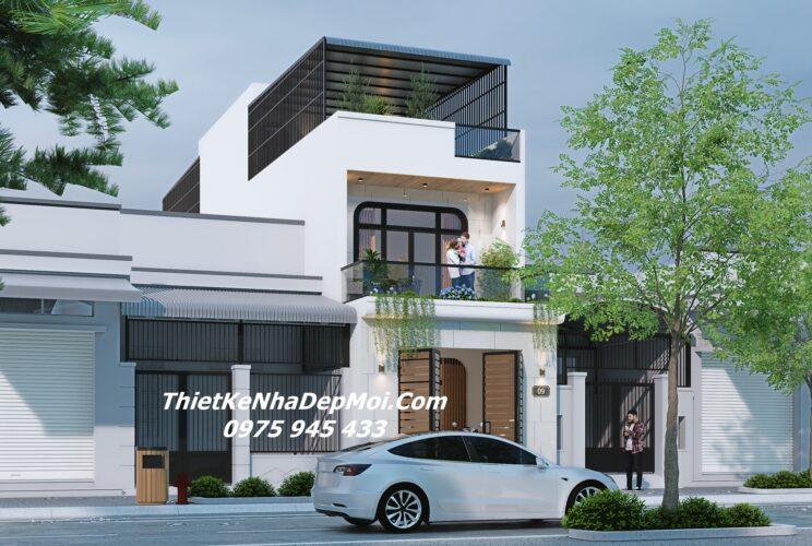 Những mẫu nhà ống 1 trệt 2 lầu sân thượng hiện đại năm 2026 Nhà xinh 1 trệt 2 lầu có sân thượng 2026