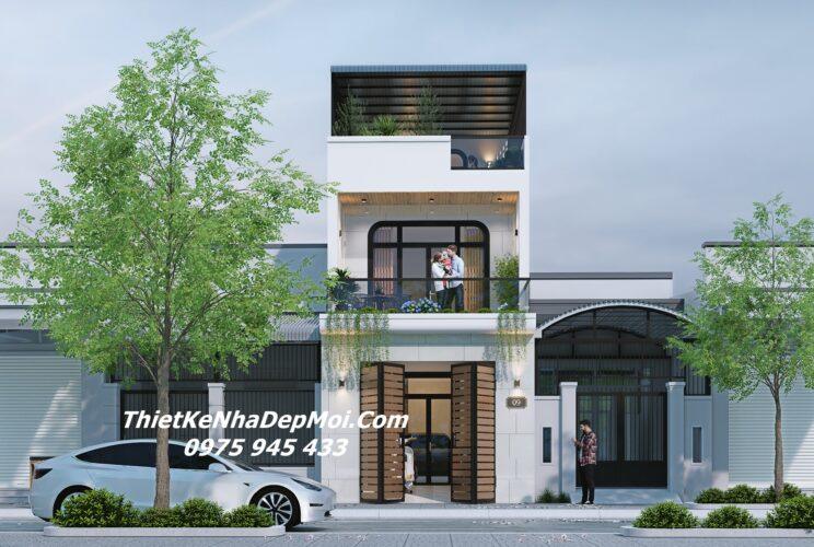 Những mẫu nhà ống 1 trệt 2 lầu sân thượng hiện đại năm 2026 Thiết kế nhà 2 tầng 1 tum có sân thượng