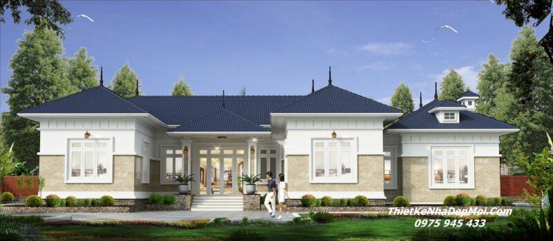 Mẫu biệt thự nằm ngang 1 tầng đẹp có sân vườn 4 phòng ngủ 