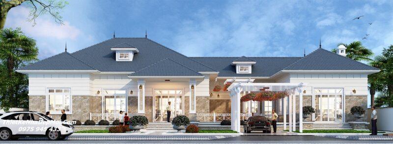 Phong cách biệt thự tam hợp viện mái Nhật 1 tầng ở quê 500m2 