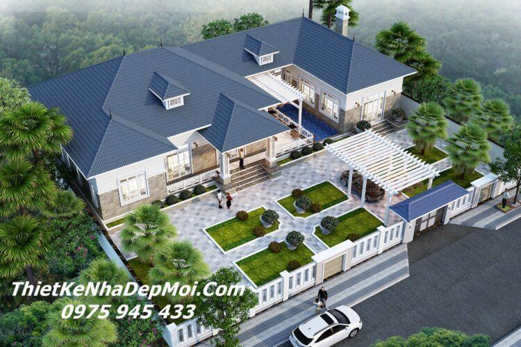 Mẫu nhà vườn 1 tầng mái Nhật 5 phòng ngủ bán cổ điển 