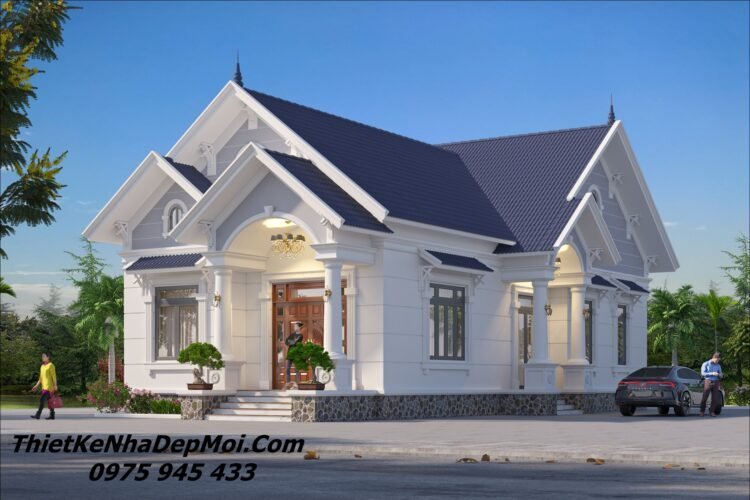 Mẫu nhà mái Thái 1 tầng 3 phòng ngủ 1 phòng thờ diện tích kích thước bản vẽ là 9x17m 