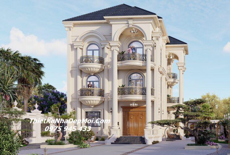 Mặt tiền nhà biệt thự đẹp 3 tầng cổ điển mái Nhật