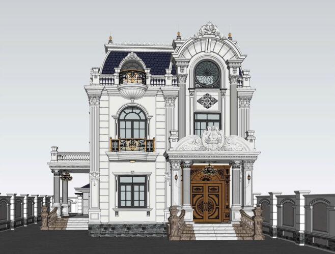Bản vẽ Autocad nhà đẹp 2.5 tầng kiến trúc kiểu Pháp tân cổ điển