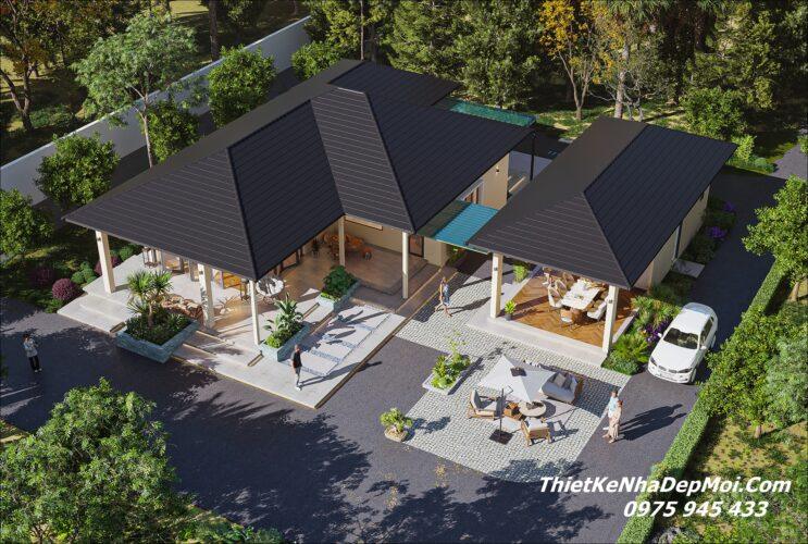 Mẫu nhà vườn 1 tầng hiện đại thiết kế có 3 phòng ngủ nông thôn 