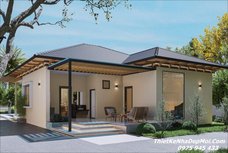 Nhà trệt có 3 phòng ngủ đẹp mái Nhật thiết kế có sân vườn 