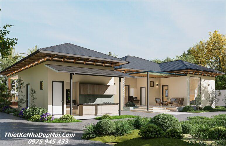 Nhà vườn một tầng ba phòng ngủ mái nhật