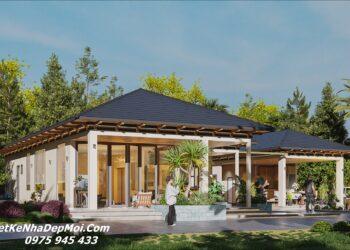 Mẫu nhà vườn đẹp 1 tầng mái Nhật không gian mở phù hợp nghi dưỡng ở quê