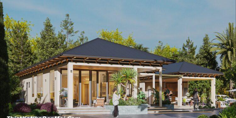 Mẫu nhà vườn đẹp 1 tầng mái Nhật không gian mở phù hợp nghi dưỡng ở quê