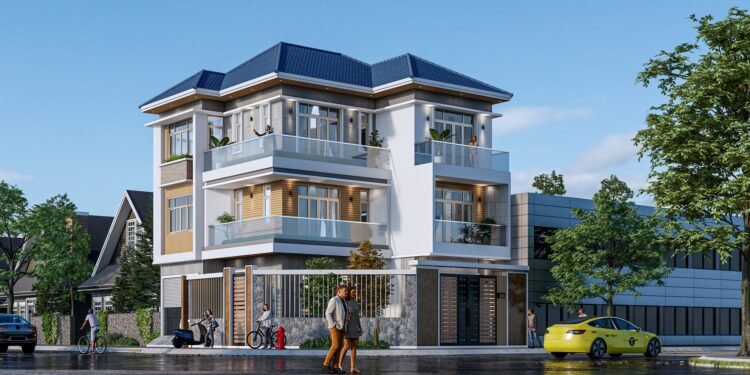 Mẫu biệt thự mái Nhật 2 mặt tiền 3 tầng hiện đại chị An anh Thuận Biệt thự phố 3 tầng 2 mặt tiền hiện đại đẹp 4 phòng ngủ 1 phòng thờ