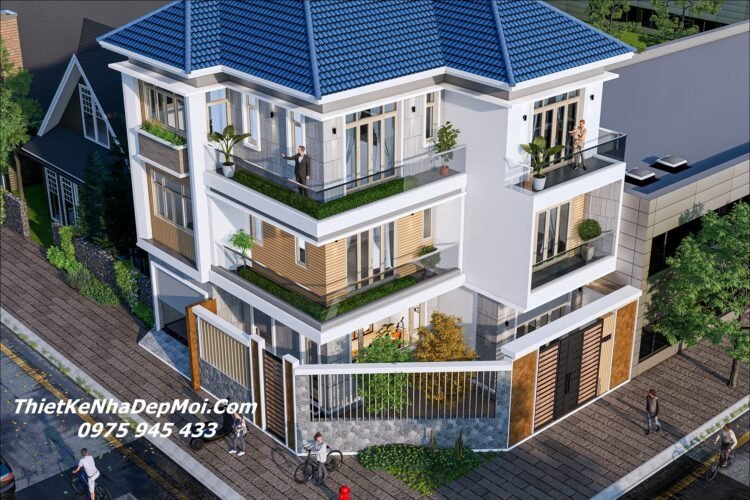 Mẫu biệt thự mái Nhật 2 mặt tiền 3 tầng hiện đại chị An anh Thuận Mẫu nhà biệt thự mini 2 mặt tiền đẹp 3 tầng phong cách hiện đại 105m2