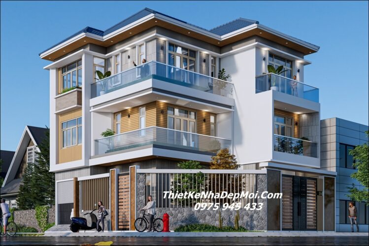 Mẫu biệt thự mái Nhật 2 mặt tiền 3 tầng hiện đại chị An anh Thuận Thiết kế biệt thự 2 mặt tiền 3 tầng mái Nhật đẹp mới nhất năm 2027