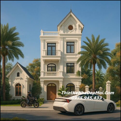 Những mặt tiền nhà biệt thự 3 tầng rộng ngang 8m hiện đại 2025 Mẫu nhà mặt tiền 9m 3 tầng mái thái kiểu biệt thự mini
