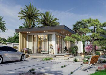 Mẫu nhà vườn đẹp mái bằng hiện đại