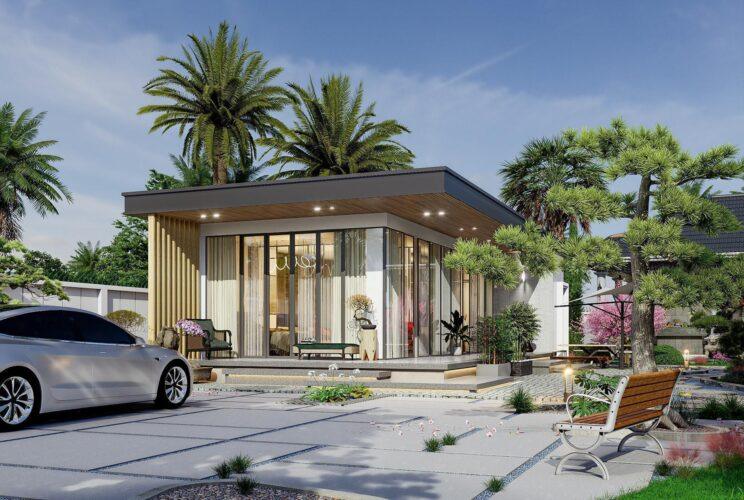 Mẫu nhà vườn đẹp mái bằng hiện đại 