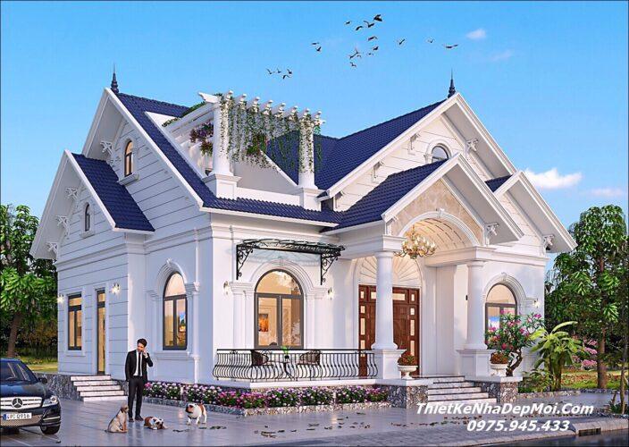 Mẫu nhà ngang 14m mái thái có gác lửng