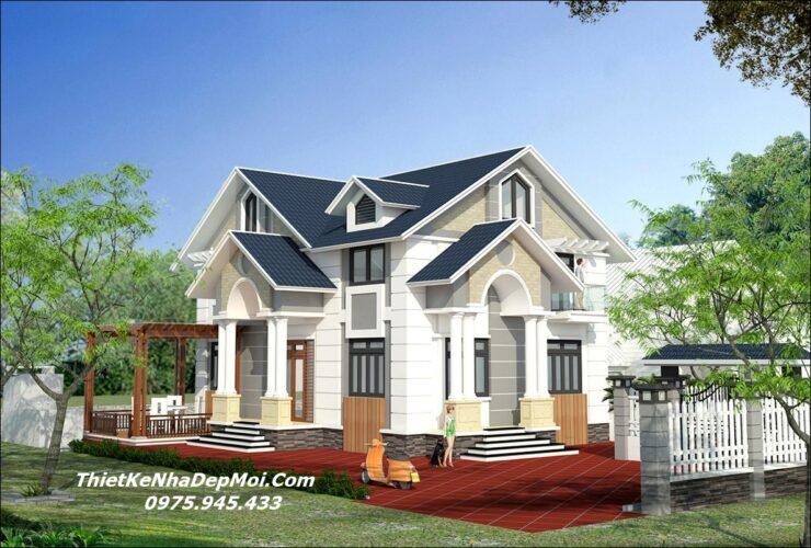 Nhà cấp 4 mái thái có gác lửng 3 phòng ngủ nông thôn 