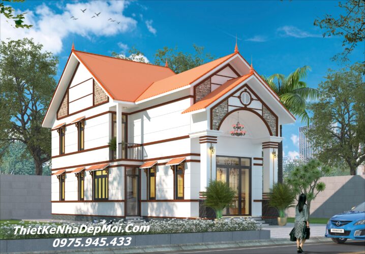 Bản vẽ nhà mái thái 1 tầng có gác lửng 3 phòng ngủ 6x17m