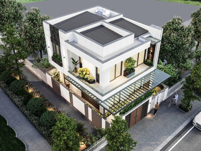 Bản vẽ xây nhà một trệt một lầu có 5 phòng ngủ mái Nhật anh Phúc Mẫu nhà 1 trệt 1 lầu 70m2