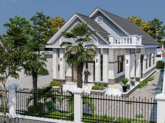 Bản vẽ xây nhà trệt cấp bốn mái Thái 
